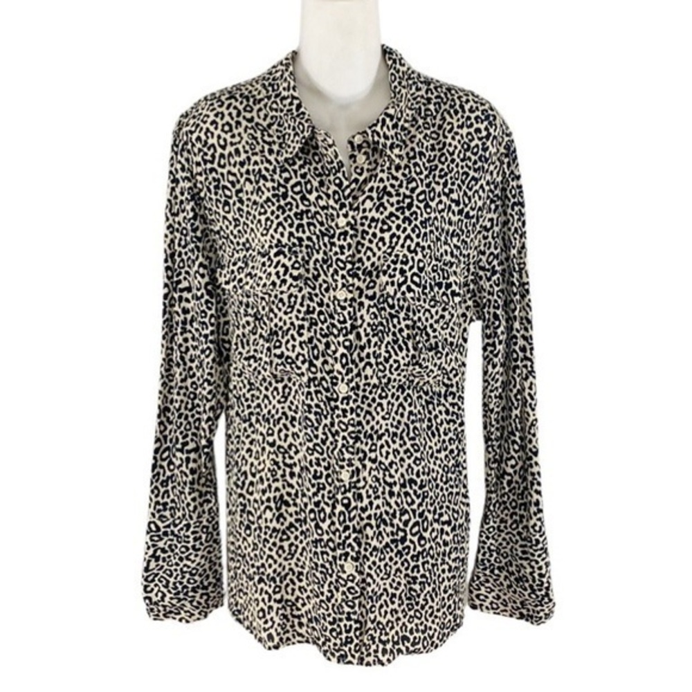 Something Navy leopard print puff shoulder blouse